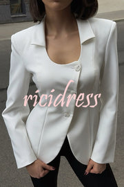Solid Color Lapel Long Sleeve Casual Button Blazer