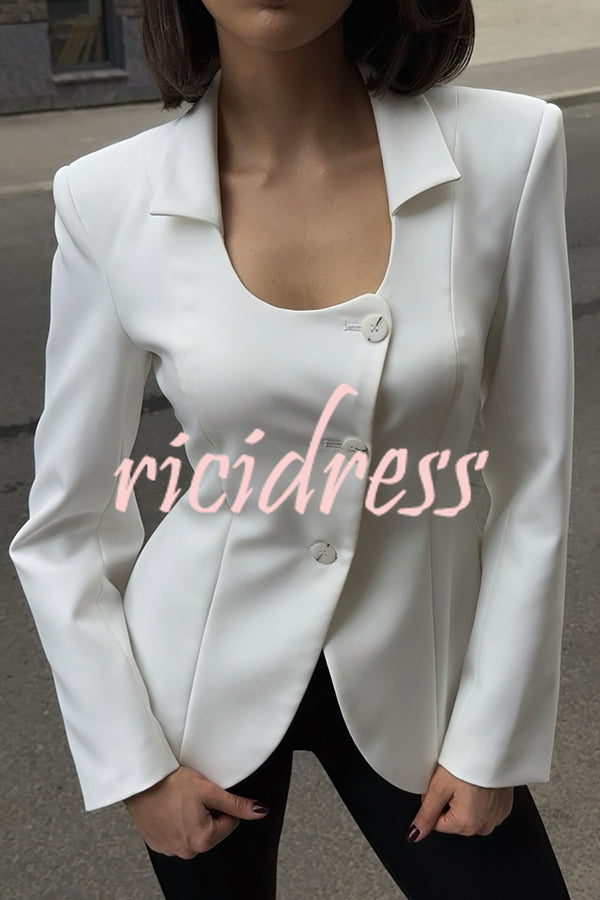 Solid Color Lapel Long Sleeve Casual Button Blazer