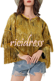 Start The Party Gold Foil Tassels Long Sleeve Jacket