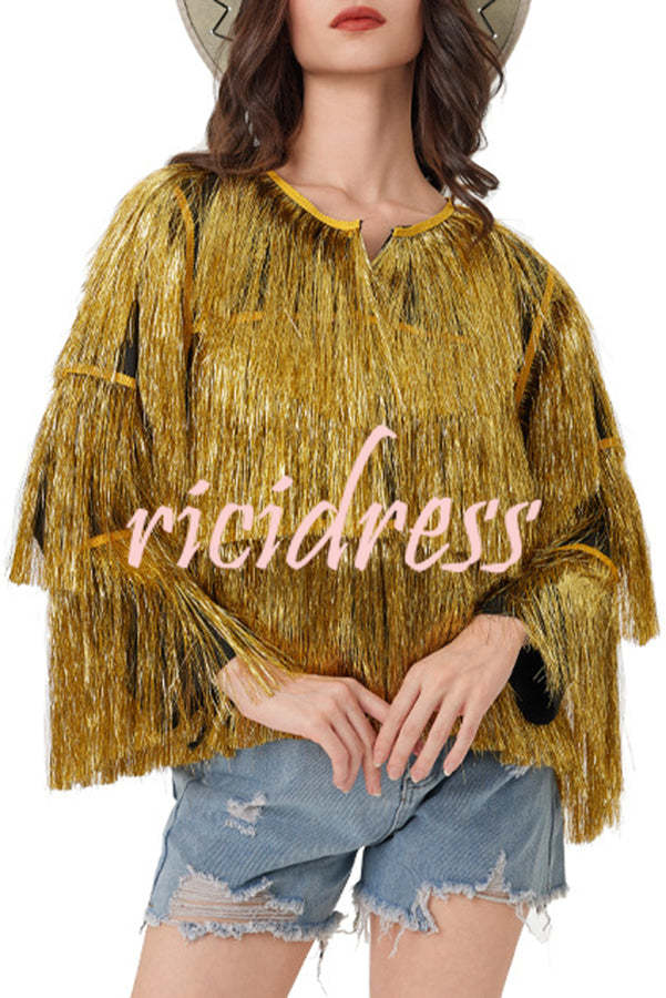 Start The Party Gold Foil Tassels Long Sleeve Jacket