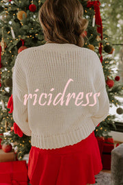 Wrapped in Bows Knit Color-blocked Loose V-neck Long-sleeved Cardigan