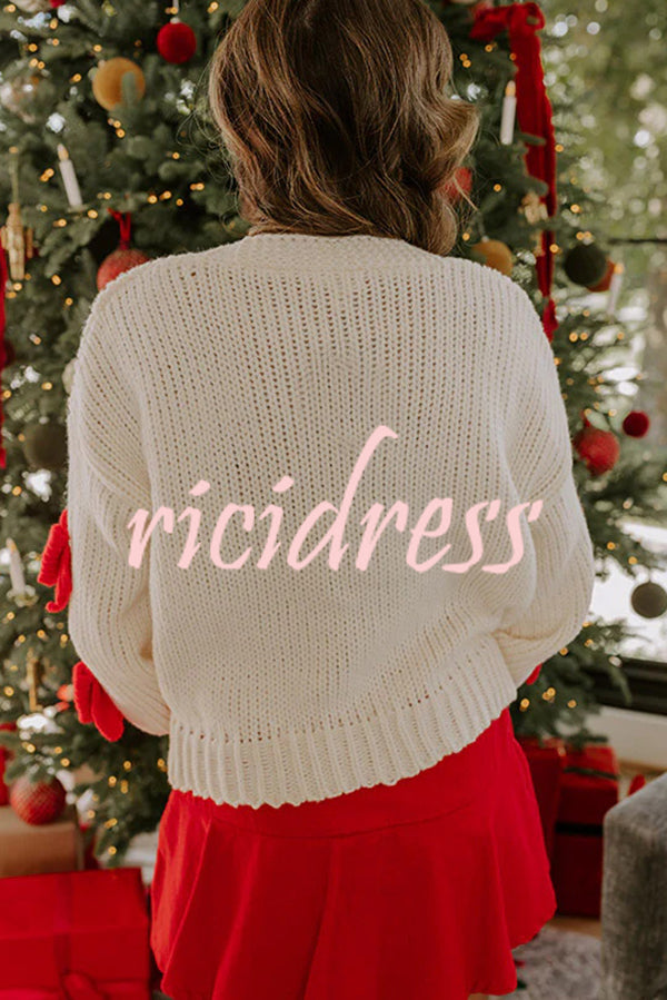 Wrapped in Bows Knit Color-blocked Loose V-neck Long-sleeved Cardigan