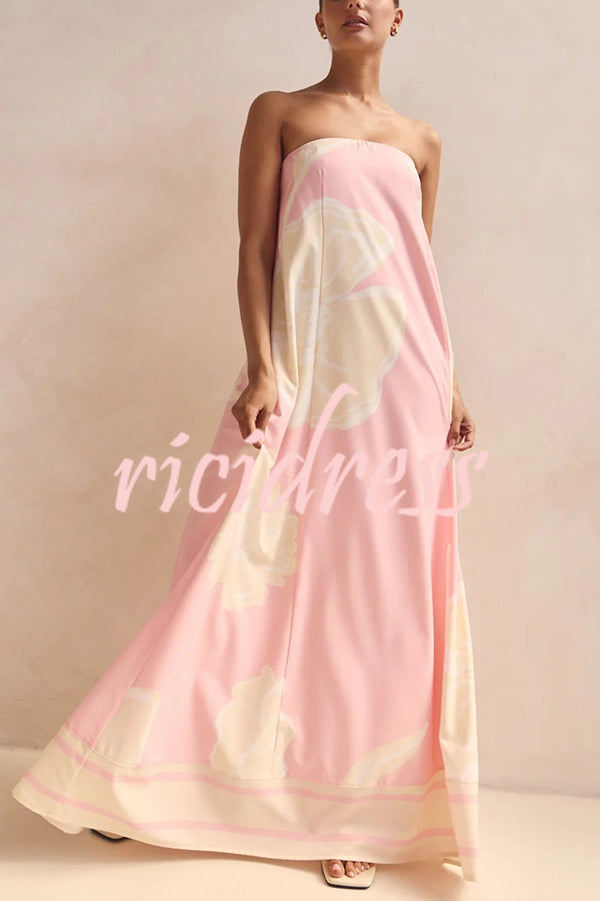 Unique Print Sexy Tube Top Back Zipper Loose Maxi Dress