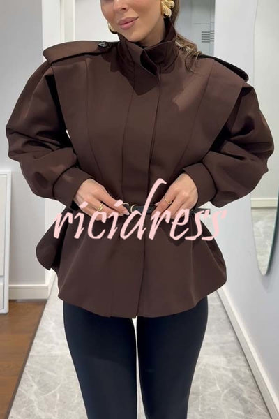 Modern and Bold Stand High Neck Button Up Balloon Sleeve Loose Jacket