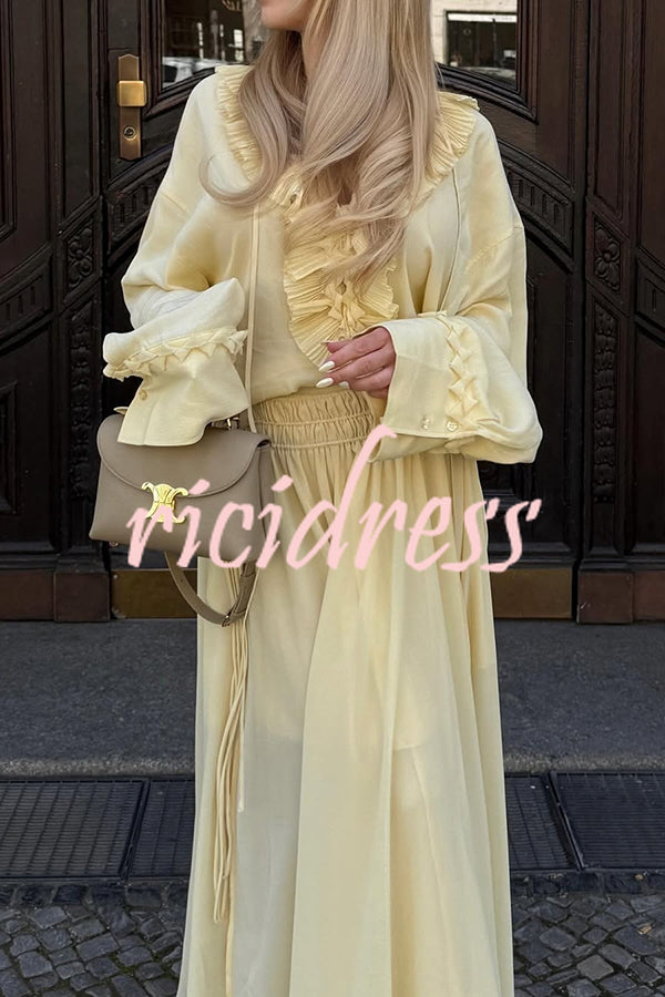 Solid Elastic Waist Drawstring Maxi Skirt