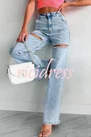 Blowing Your Mind Slit-Front Wide Leg Pocket Rhinestone Jeans