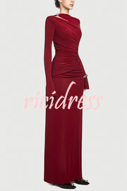 Stylish Long-sleeved Slim-fit Pleated Elegant Maxi Dress