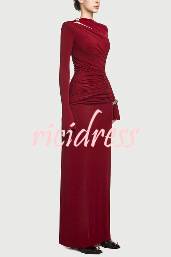 Stylish Long-sleeved Slim-fit Pleated Elegant Maxi Dress