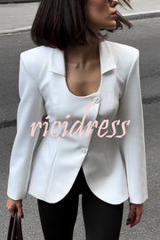 Solid Color Lapel Long Sleeve Casual Button Blazer