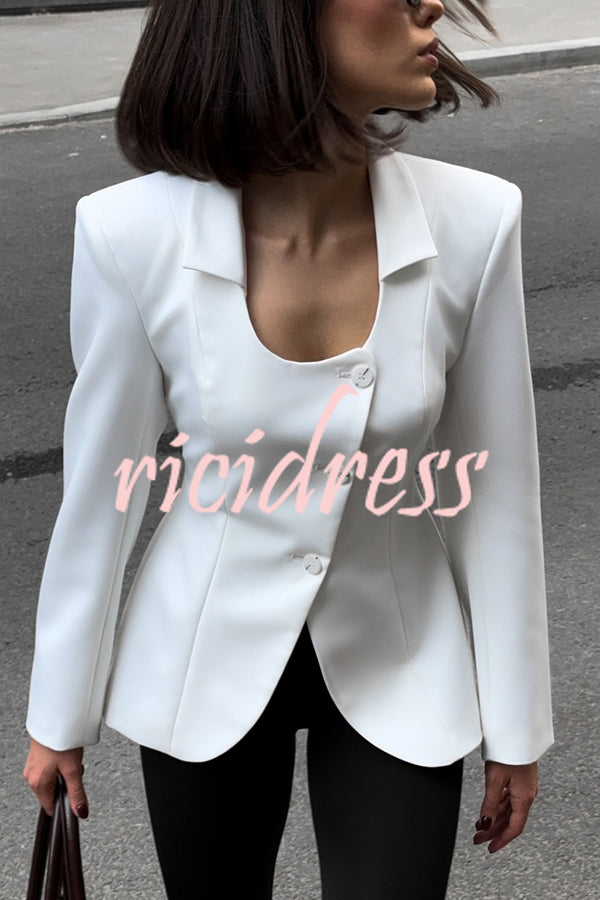 Solid Color Lapel Long Sleeve Casual Button Blazer