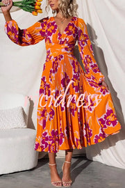 Feeling Loved Floral Print Back Cutout Pleated Midi Dress