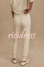 Ivory Marl Fleck Half-Zip Neck Long Sleeve Sweatshirt and Elastic Waist Pocket Jogger Set