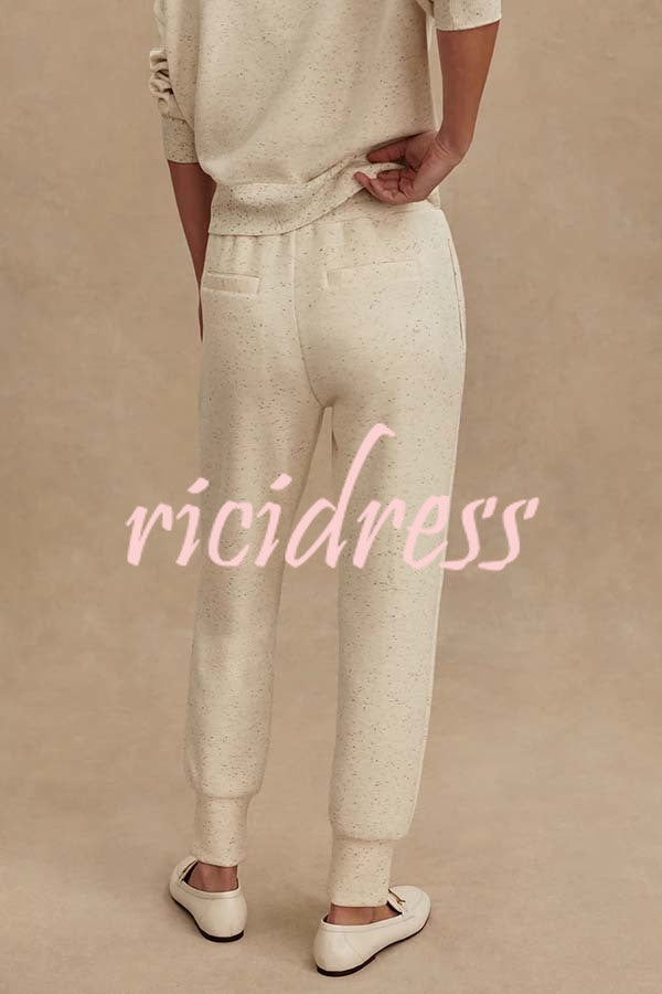 Ivory Marl Fleck Half-Zip Neck Long Sleeve Sweatshirt and Elastic Waist Pocket Jogger Set