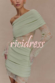 Fashion Lace Panel Long Sleeve Slim Fit Knit Mini Dress