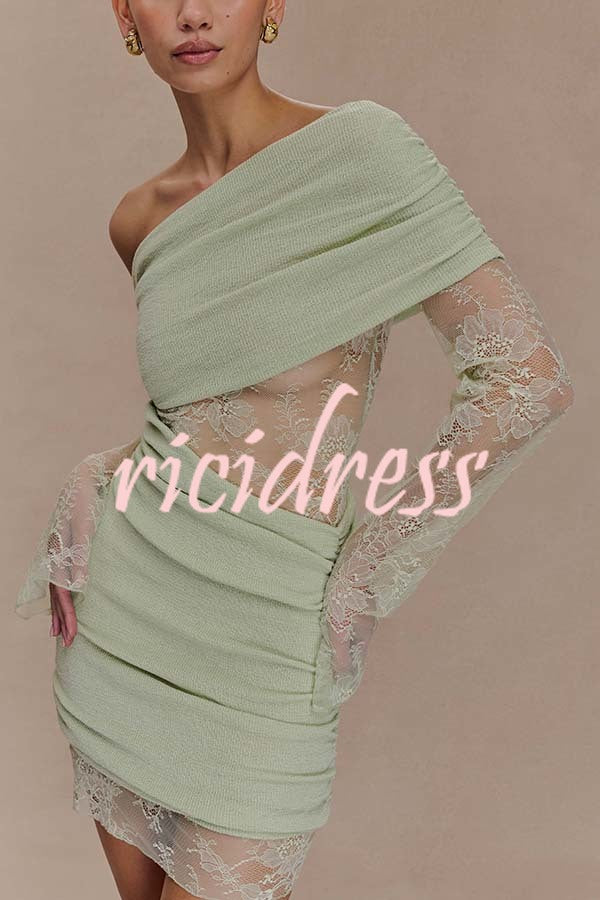 Fashion Lace Panel Long Sleeve Slim Fit Knit Mini Dress