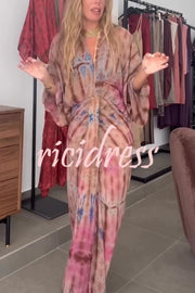 Unique Printed V-neck High-waisted Loose-fitting Holiday Maxi Dress