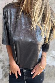 Metallic Solid Color Round Neck Short-sleeved Loose T-shirt