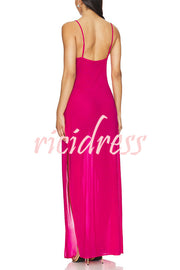 Mermaid Chiffon Starfish Sequin Asymmetric Neck Slit Maxi Dress