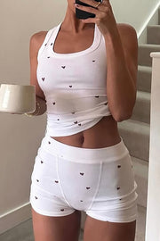 Fashionable Sports Yoga Style Sleeveless Square Neck Top and Elastic Slim Shorts Set