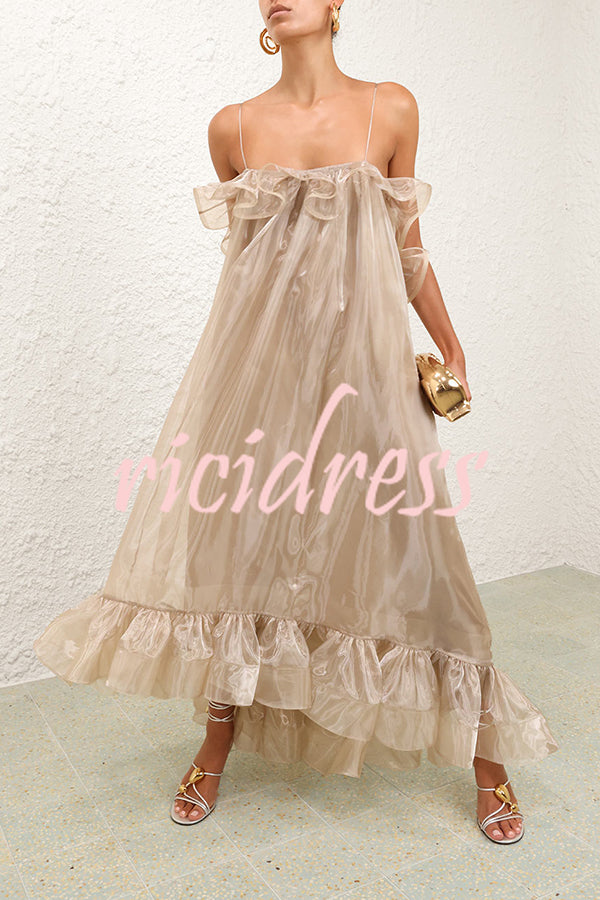 By The Sea Organza Ruffle High Low Hem Slip A-line Maxi Dress