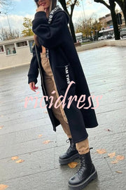 Fashionable and Casual Hooded Zipper Pocket Loose Long Coat