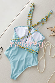 Sexy V-neck Cross-tie Elastic One-piece Swimsuit