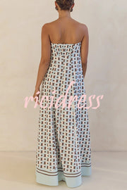 Unique Print Sexy Tube Top Back Zipper Loose Maxi Dress