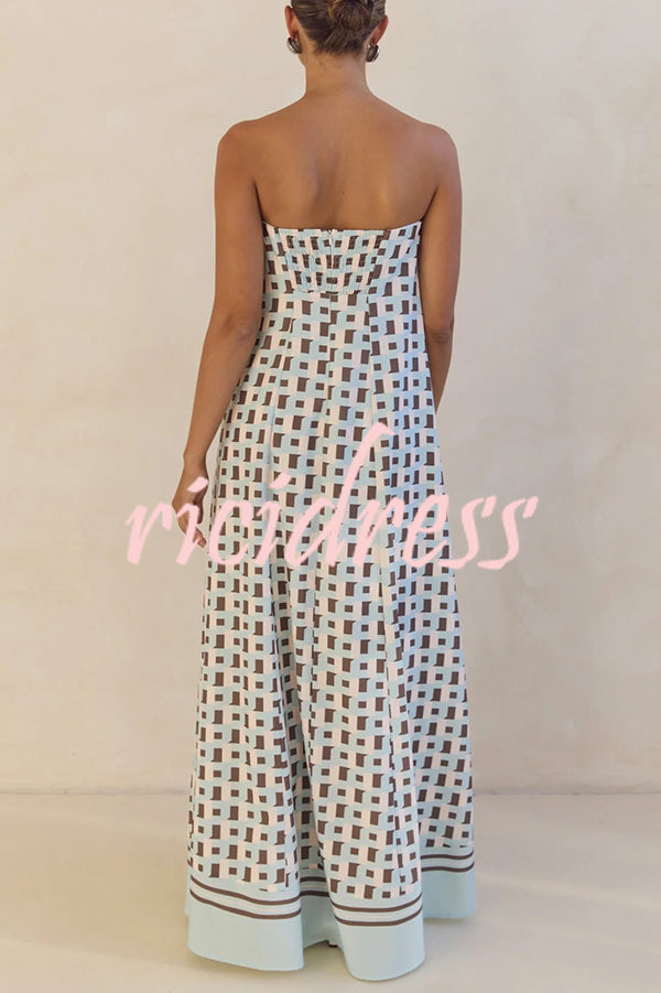 Unique Print Sexy Tube Top Back Zipper Loose Maxi Dress