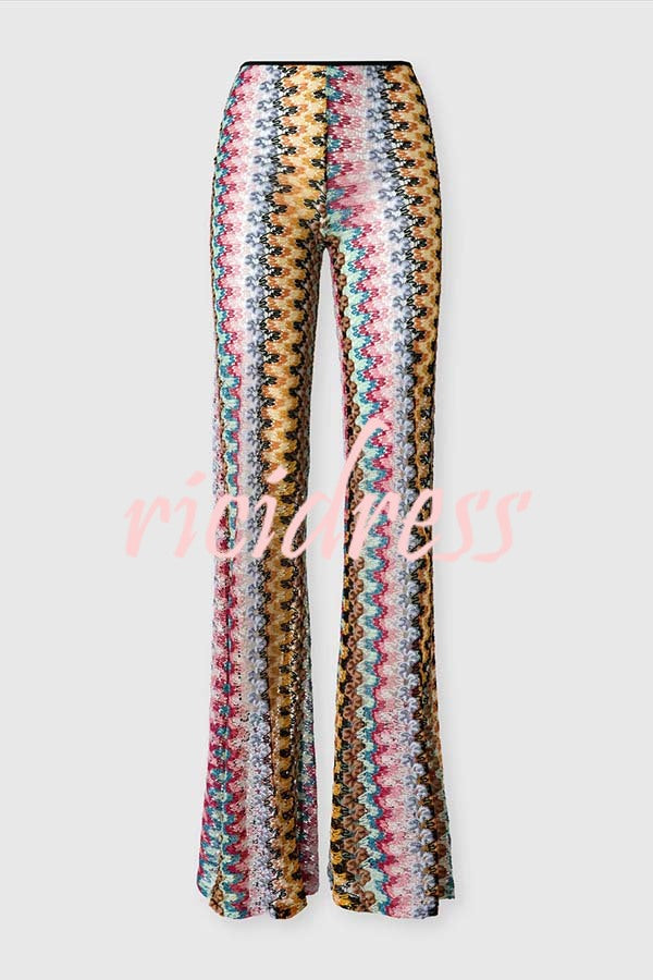 Arlo Knit Colorful Zigzag Pattern High Rise Stretch Flare Pants