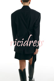 Urban Charm Shoulder Pads Asymmetrical Back Button Lapel Oversized Blazer