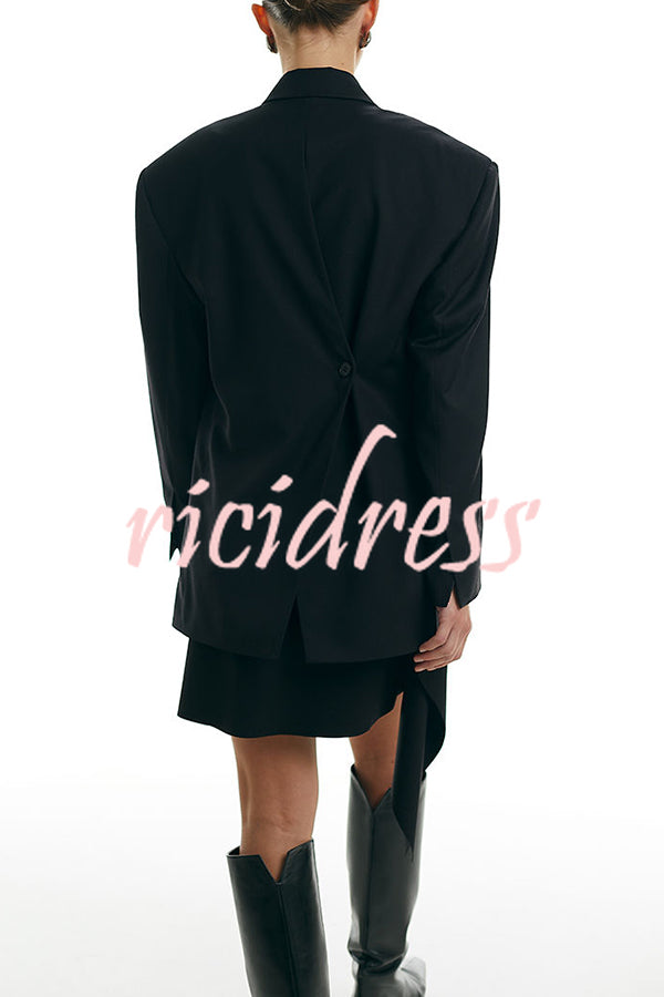 Urban Charm Shoulder Pads Asymmetrical Back Button Lapel Oversized Blazer