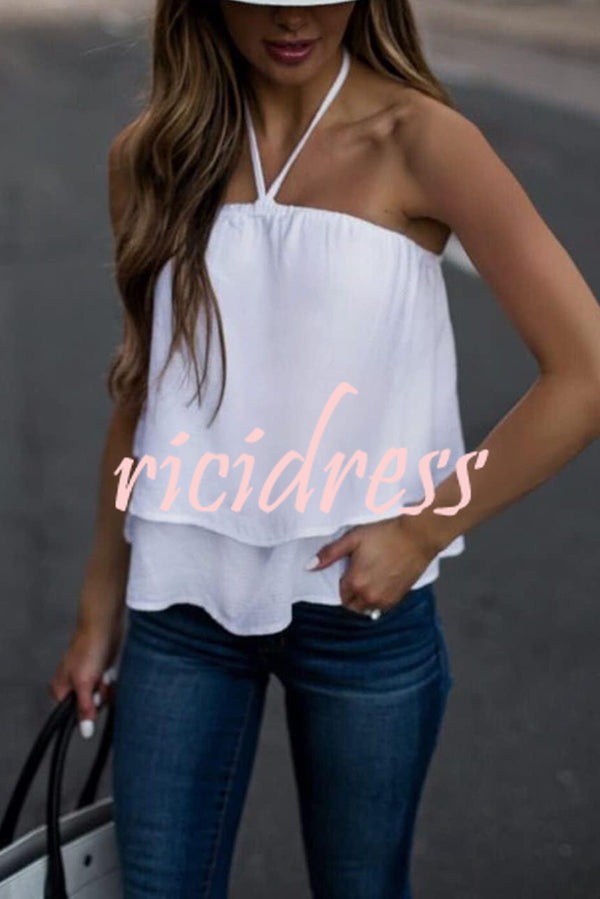 Solid Color Halter Neck Casual All-match Top