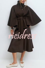 Fashionable Stand Collar Button Waist Tie Loose Cape