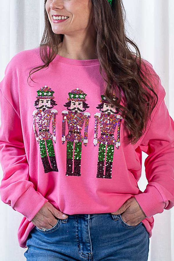 Christmas Guard Sequined Loose Casual Sweatshirt