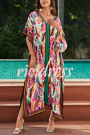 Unique Tie-dye Print V-neck Loose Holiday Cover-up Maxi Dress