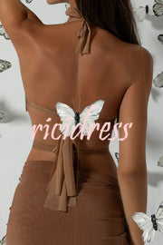 Timeless Beauty Gold Metallic Butterfly Back Lace-up Halter Tank