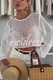 Fashion Knitted Hollow Long Sleeve Round Neck Holiday Cover Up