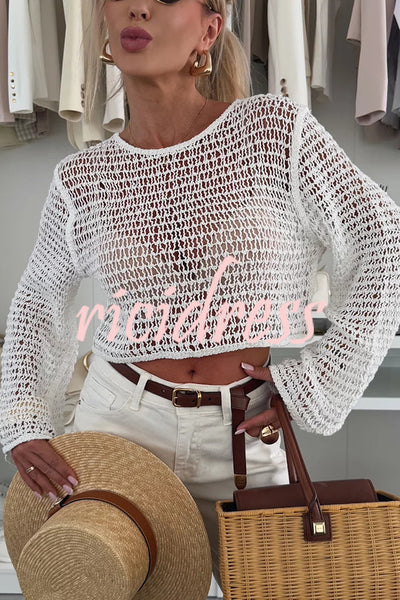 Fashion Knitted Hollow Long Sleeve Round Neck Holiday Cover Up