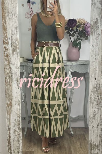 Unique Print Loose Pocket Holiday Maxi Skirt