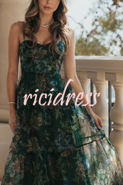 Exclusive Glamour Organza Floral Print Tiered Slip Maxi Dress