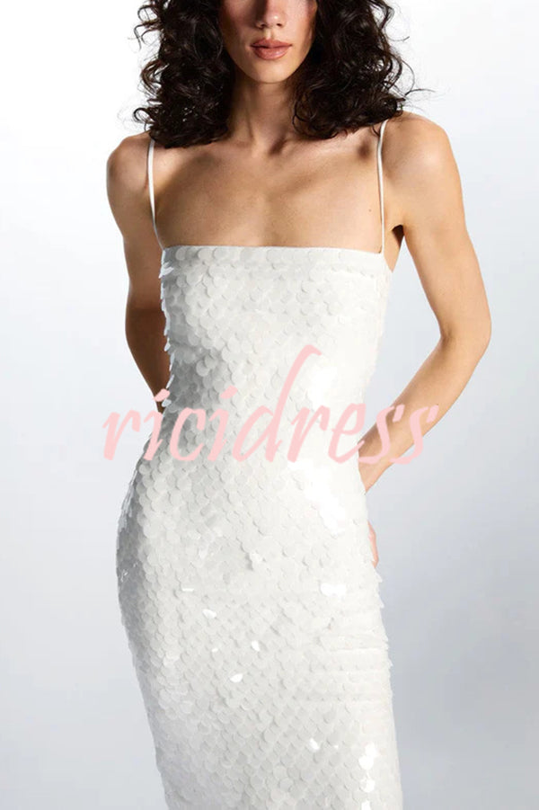 Sexy Sequined Halter-neck Backless Slim Fit Slit Midi Dress