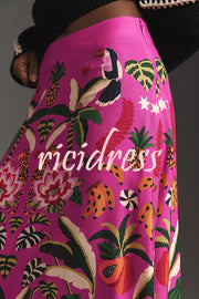 Creative Tropical Rainforest Unique Print High Rise Midi Skirt