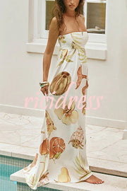 Island Time Linen Blend Unique Print Strapless Back Tie-up A-line Maxi Dress