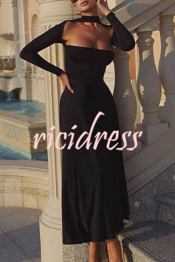 Solid Color Long Sleeve Sexy Slim Fit Full Hem Maxi Dress