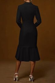 Fashion Lapel Long-sleeved Elegant Hip-wrapped Fishtail Midi Dress