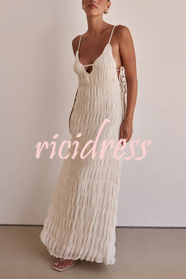 Passion and Romance Pleated Side Tie-up A-line Maxi Dress