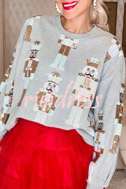 Holiday Traditions Colorful Nutcracker Printed Loose Sweatshirt