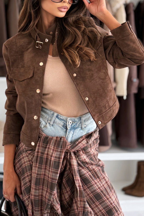 Fashionable Metal Button Long-sleeved Casual Short Jacket