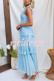 Solid Color Halter Backless Tie Elegant Ruffle Maxi Dress