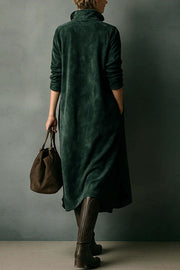 Solid Color Loose Suede Long-sleeved Casual Midi Dress